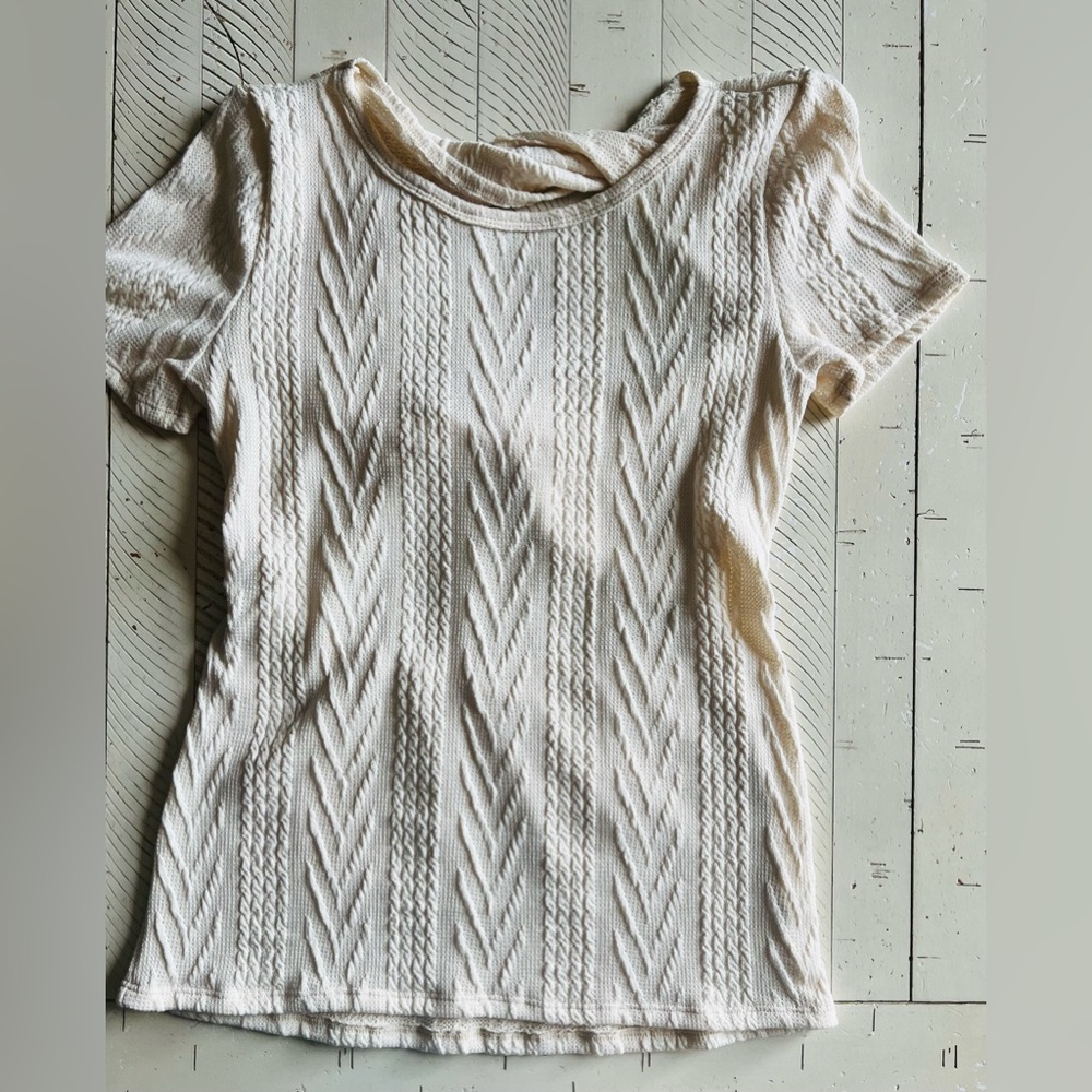 BiBi Cable Knit Low Gauge Short Sleeve Sweater Top